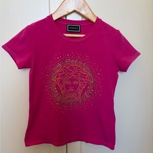 Versace Kids Rhinestone Medusa Short Sleeve T-shirt, size 8